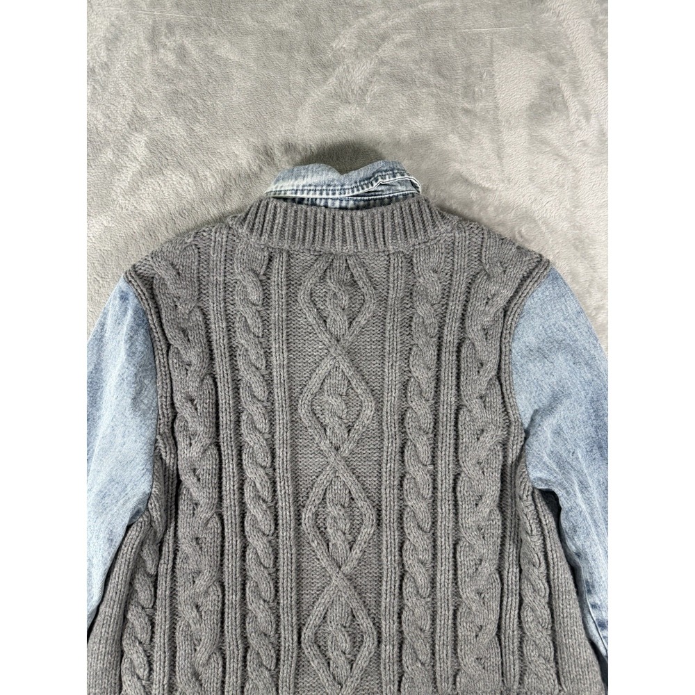 Altar'd State Layered Sweater Denim Shirt Women's Medium Cable Knit 2 Fer Top - Picture 10 of 10